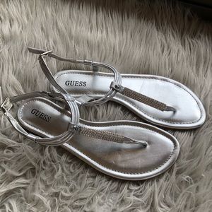 GUESS Silver T-STRAP SANDALS